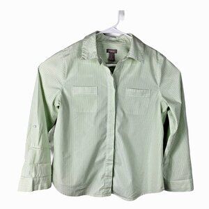Chico's Blouse Size 1 (8) White Green Stripe